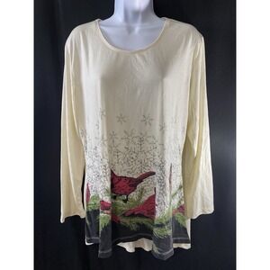 Mac & Belle Womens Tunic Shirt Size XL Christmas Super Soft Cardinals Snowflakes